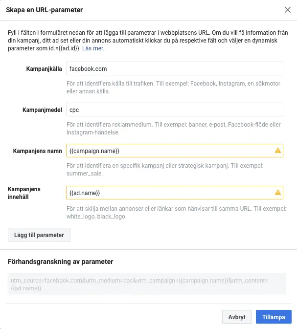 Demo av Facebook "skapa en url-parameter"